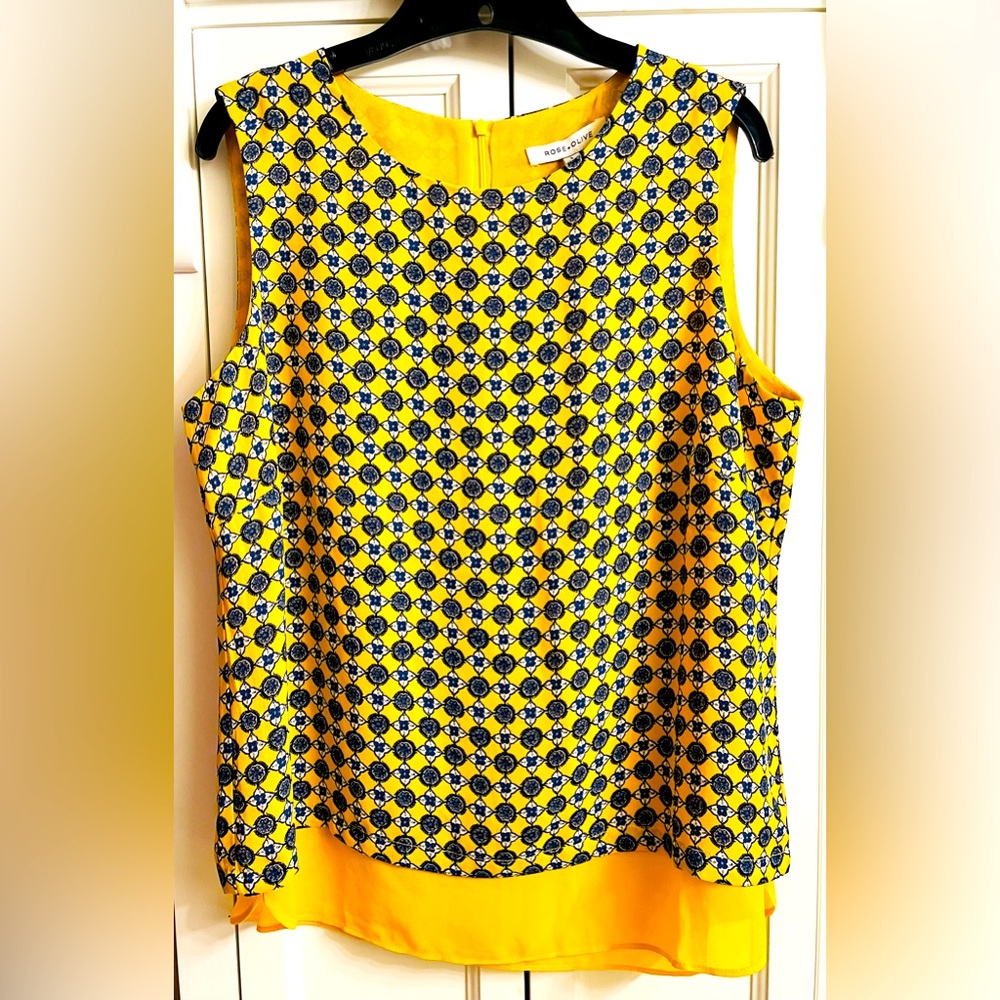 Rose + Olive Yellow/Multi Sleeveless Top